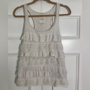 Gilly Hicks Ruffled Tiered Sparkle Greyed Oatmeal Racerback Tank Top Size Large